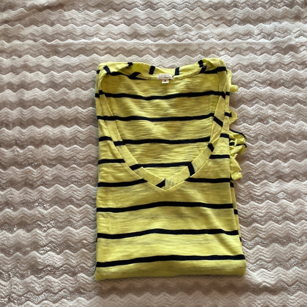 J. Crew Lime Green and Navy Blue T-Shirt with Embellishment Size Small